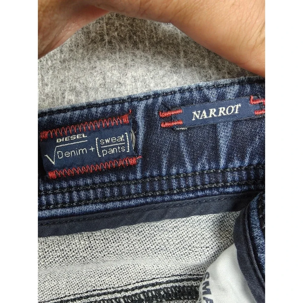 Diesel Narrot Denim + Sweat Jeans Mens 36x30 Blue Distressed Relaxed Tapered